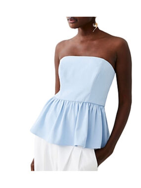 French Connection Harry Suiting Strapless Peplum Top Light Blue Size 8